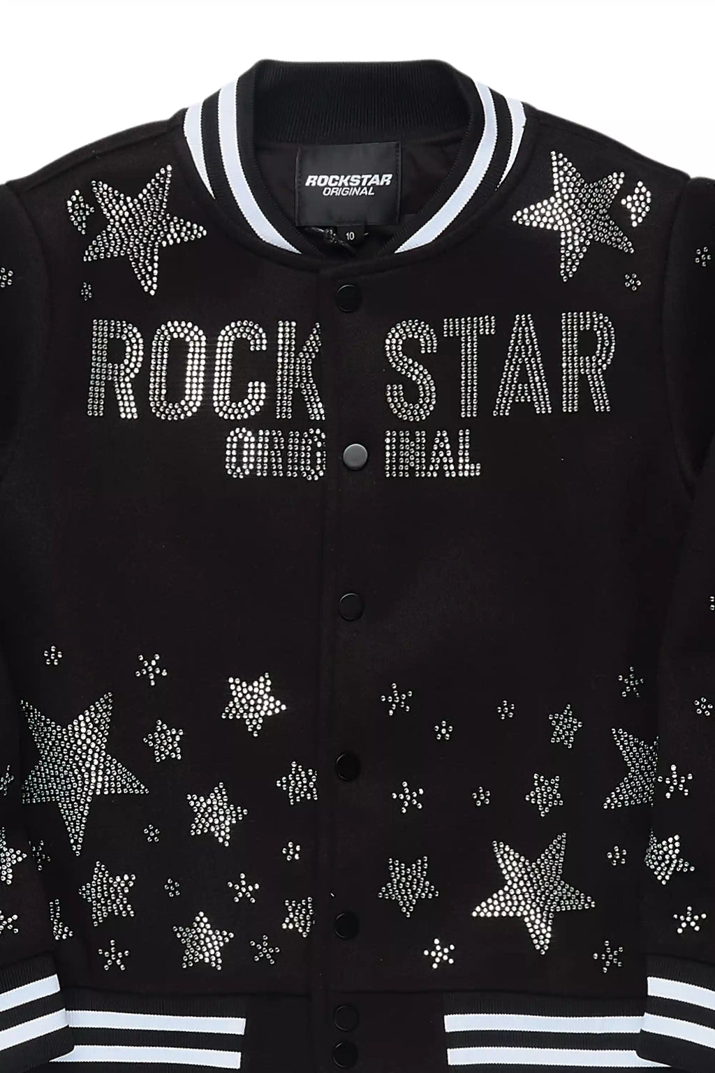 Girls Shanda Black Crop Varsity Jacket