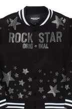 Girls Shanda Black Crop Varsity Jacket