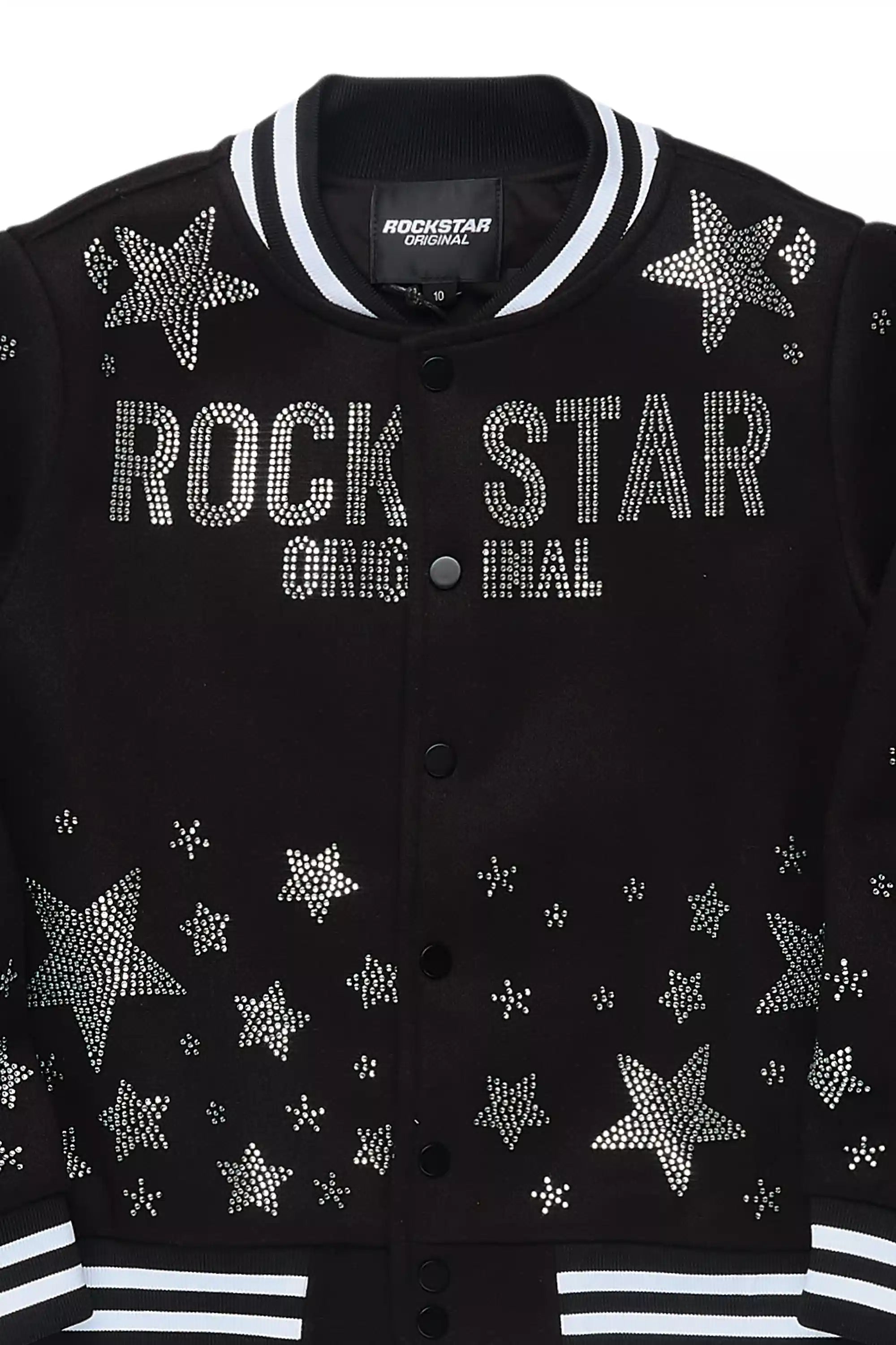 Girls Shanda Black Crop Varsity Jacket