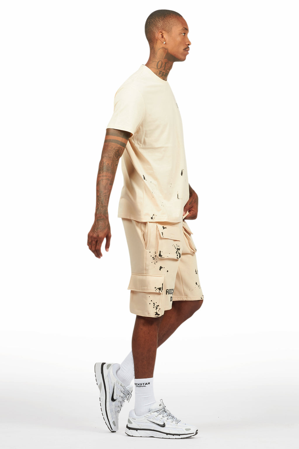 Raffer Beige/Black T-Shirt Cargo Shorts Set
