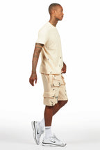 Raffer Beige/Black T-Shirt Cargo Shorts Set