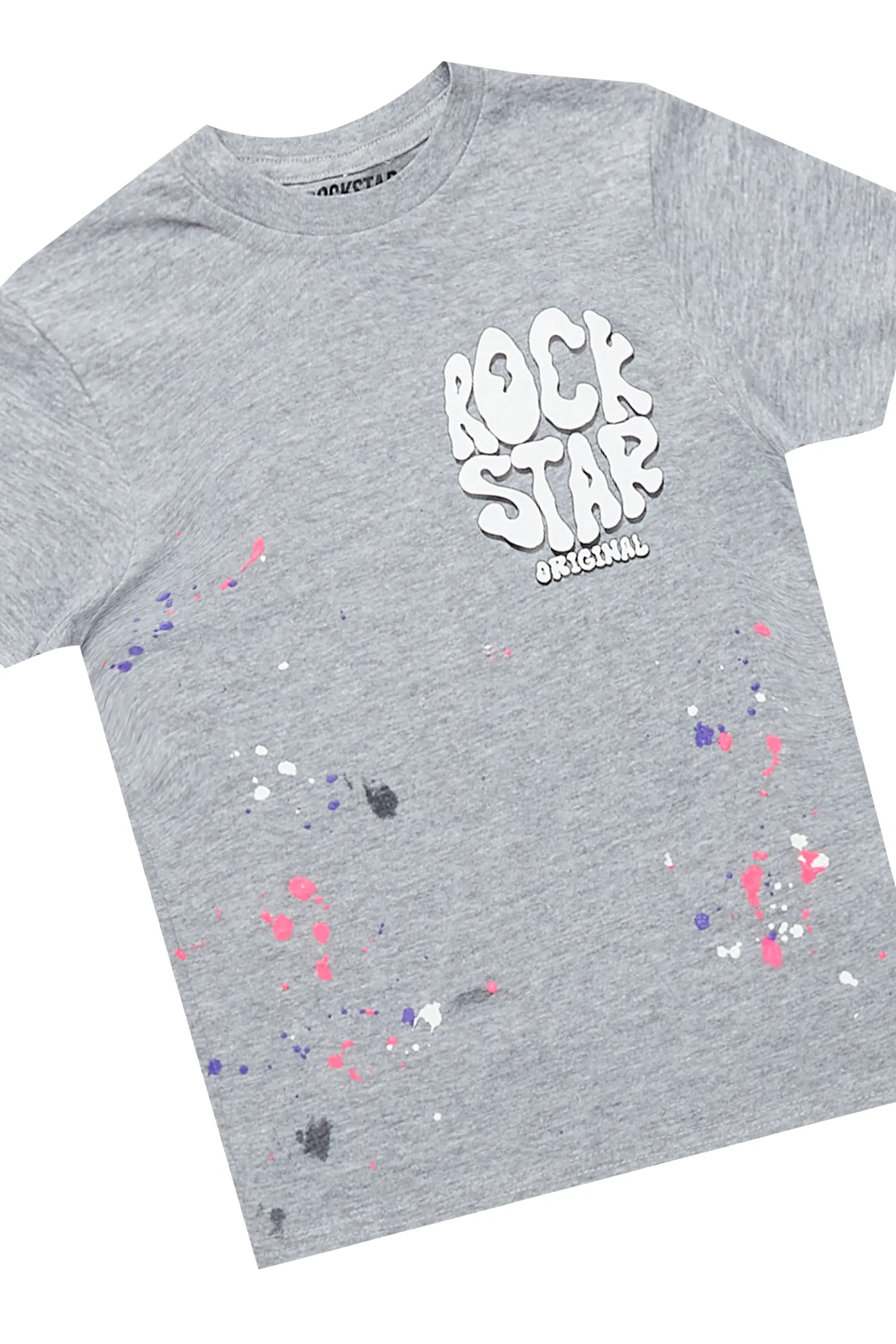 Girls Adrina Grey/Blue T-Shirt Denim Short Set