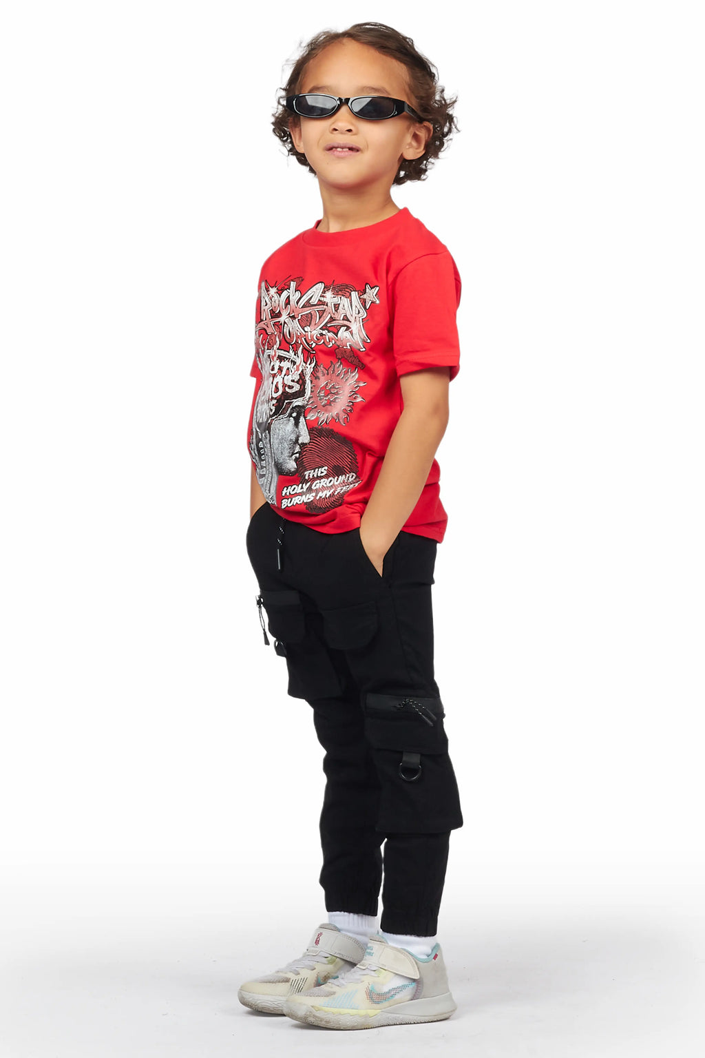 Boys Zach Red/Black T-Shirt Cargo Pant Set
