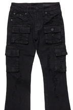 Girls Zaira Black Cargo Stacked Flare Jean