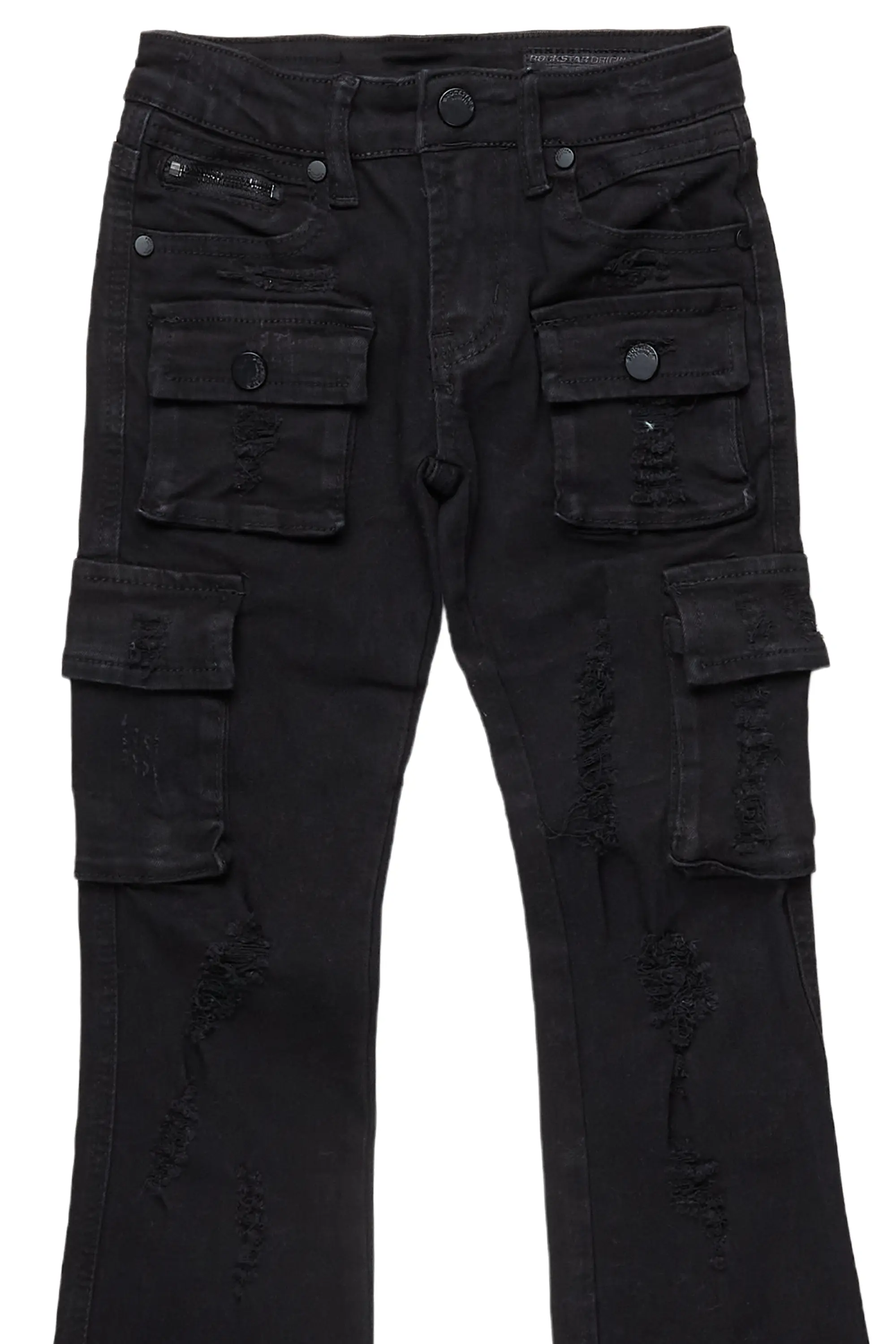 Girls Zaira Black Cargo Stacked Flare Jean