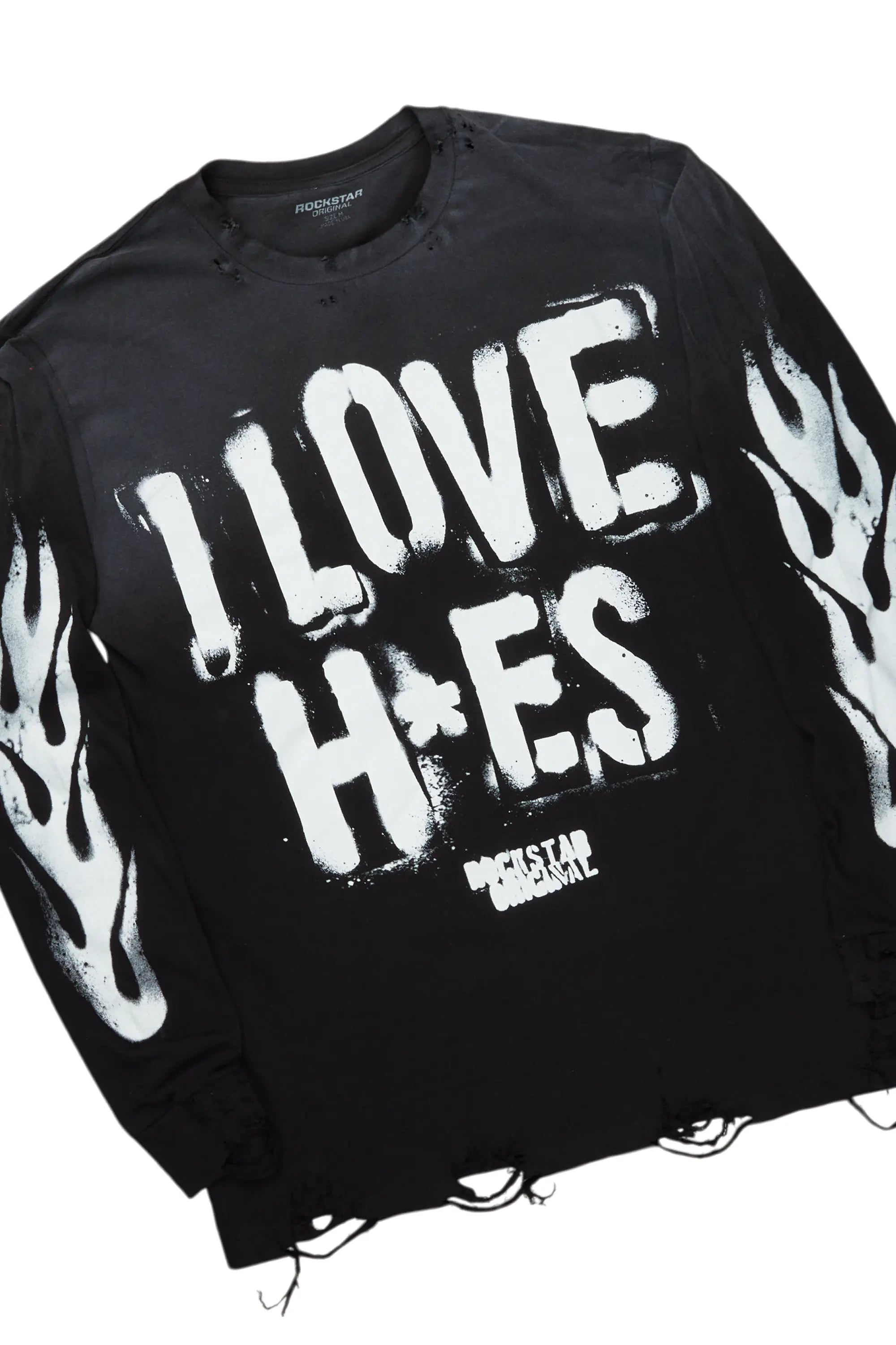 Banyan Black/White Long Sleeve T-Shirt/Stacked Baggy Track Pant Set