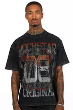 Veyene Black Graphic Rhinestone T-Shirt