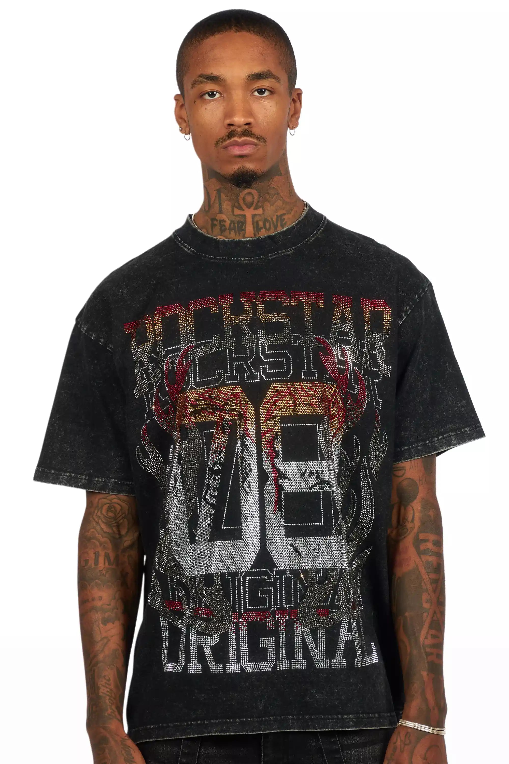 Veyene Black Graphic Rhinestone T-Shirt