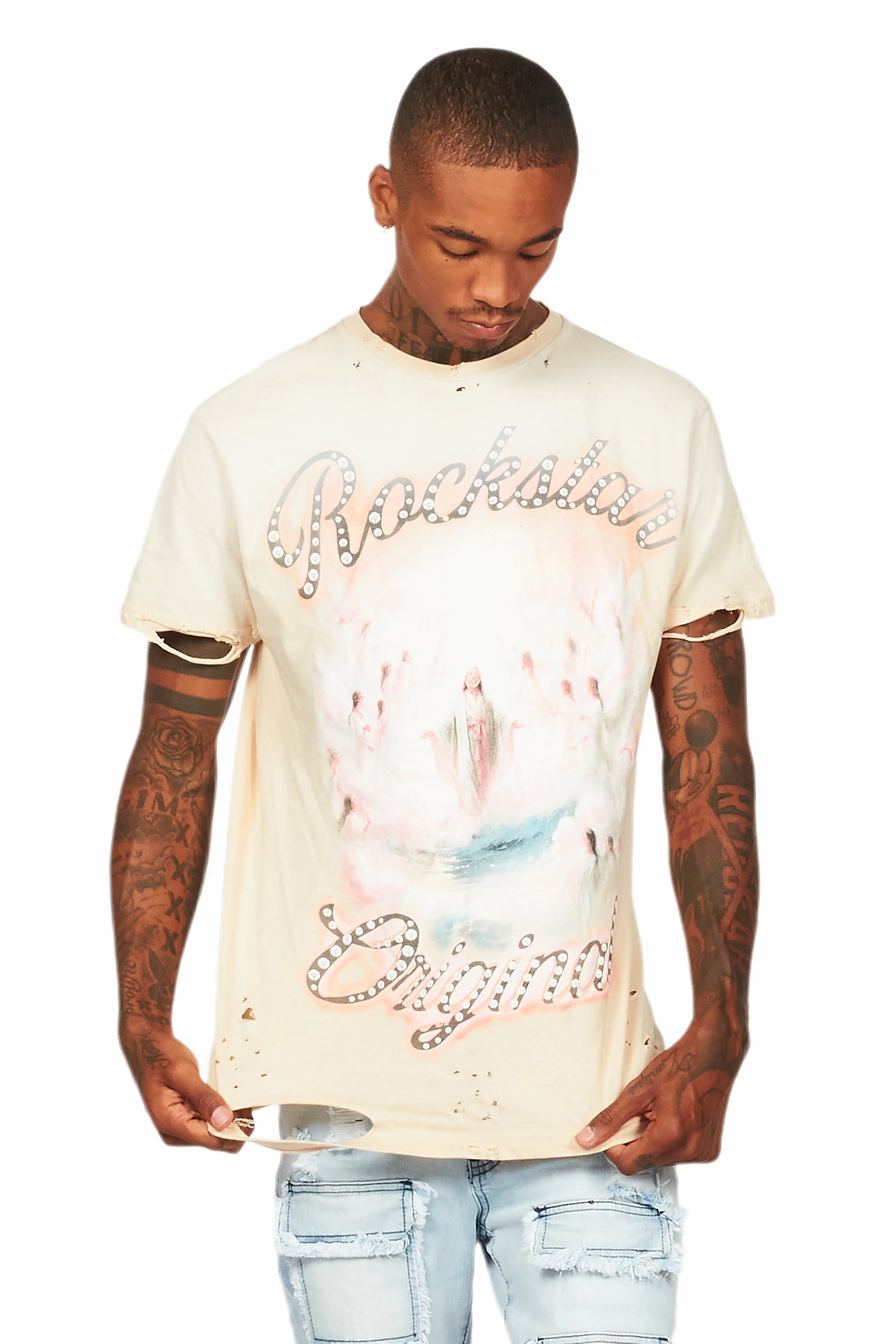 Taman Beige Graphic Oversized T-Shirt