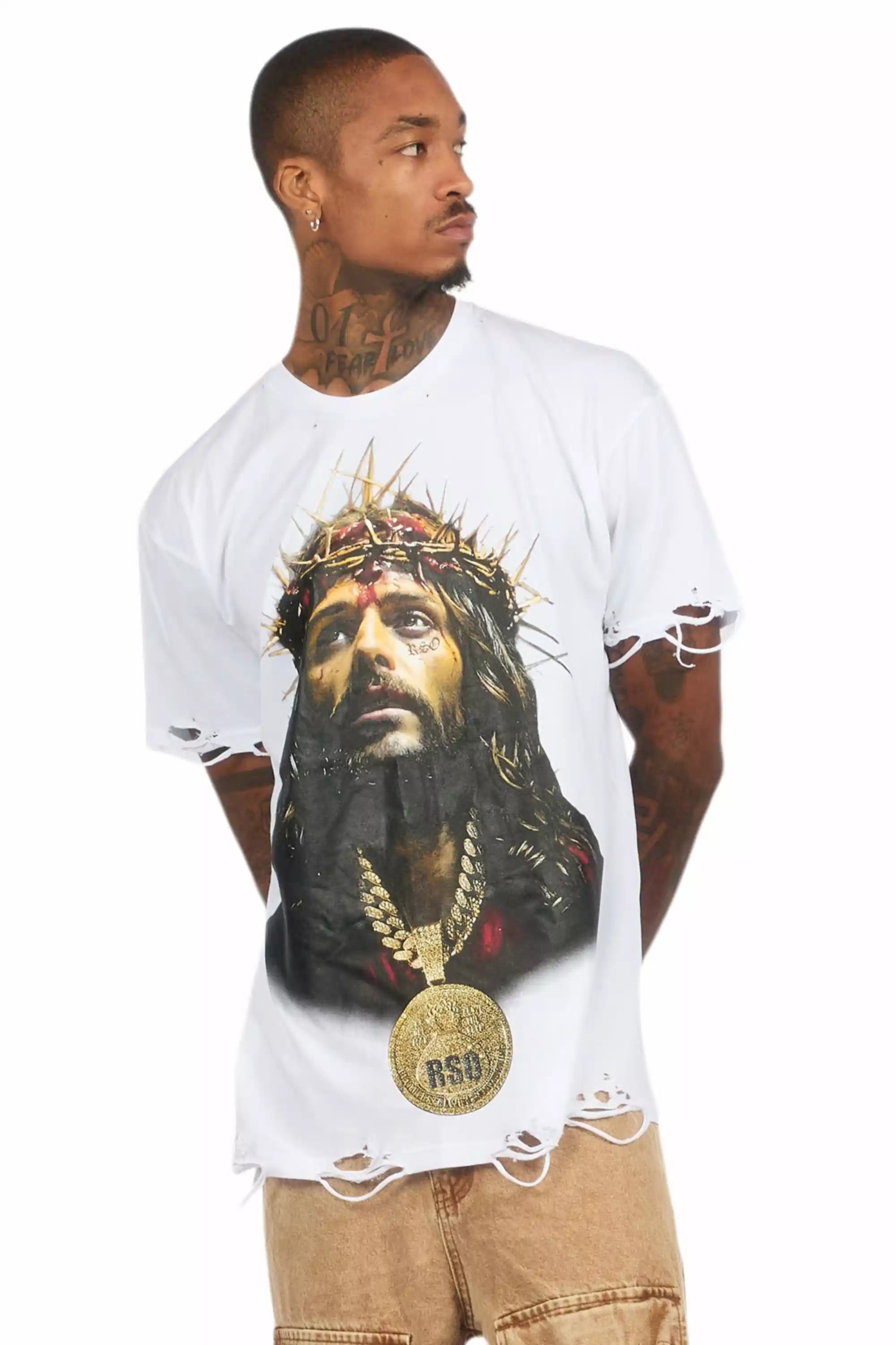 Amina White Oversized Graphic T-Shirt