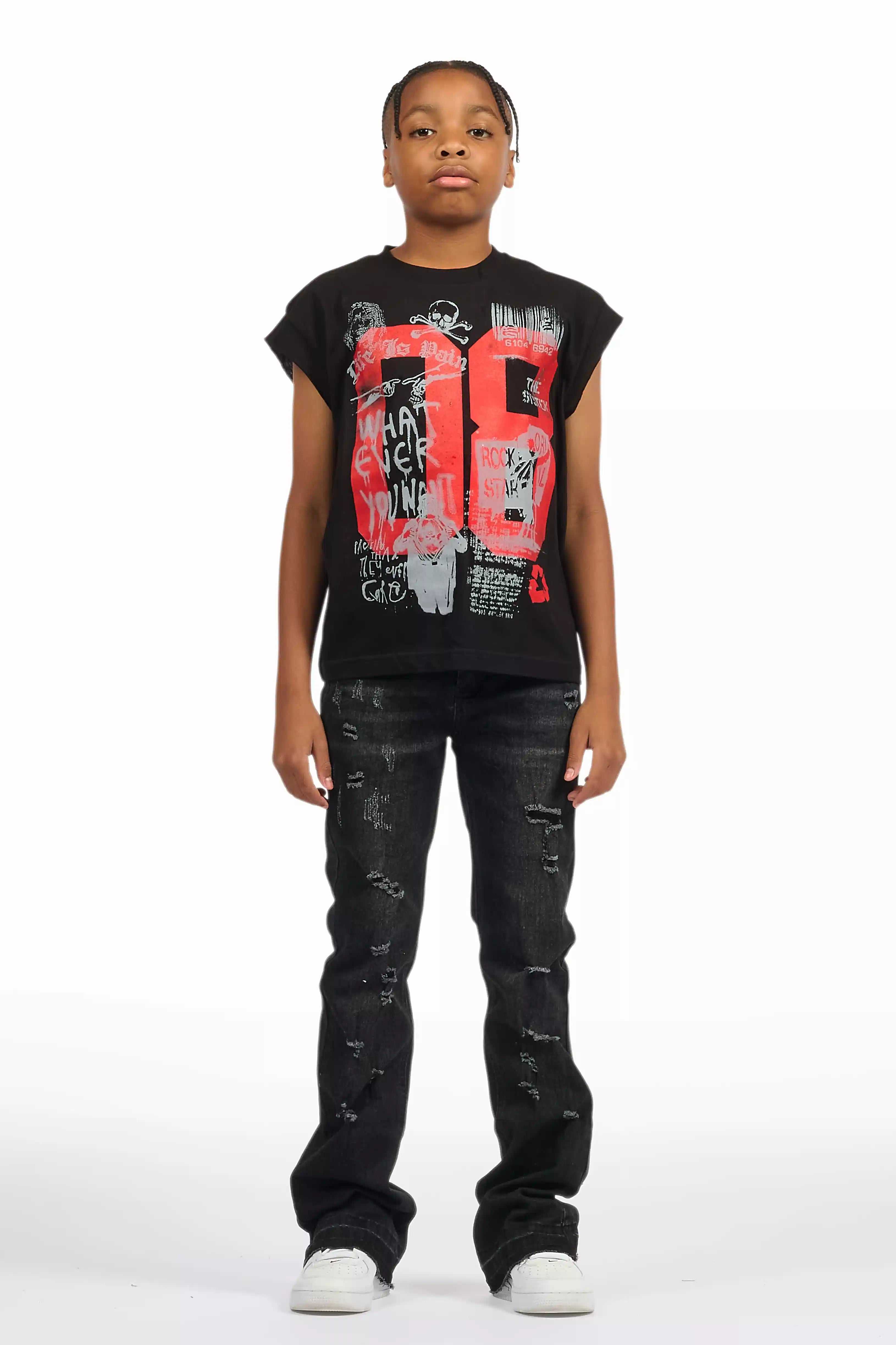 Boys Stellan Black Stacked Flare Jean