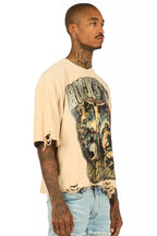 Waller Beige/Blue Boxy Crop T-Shirt