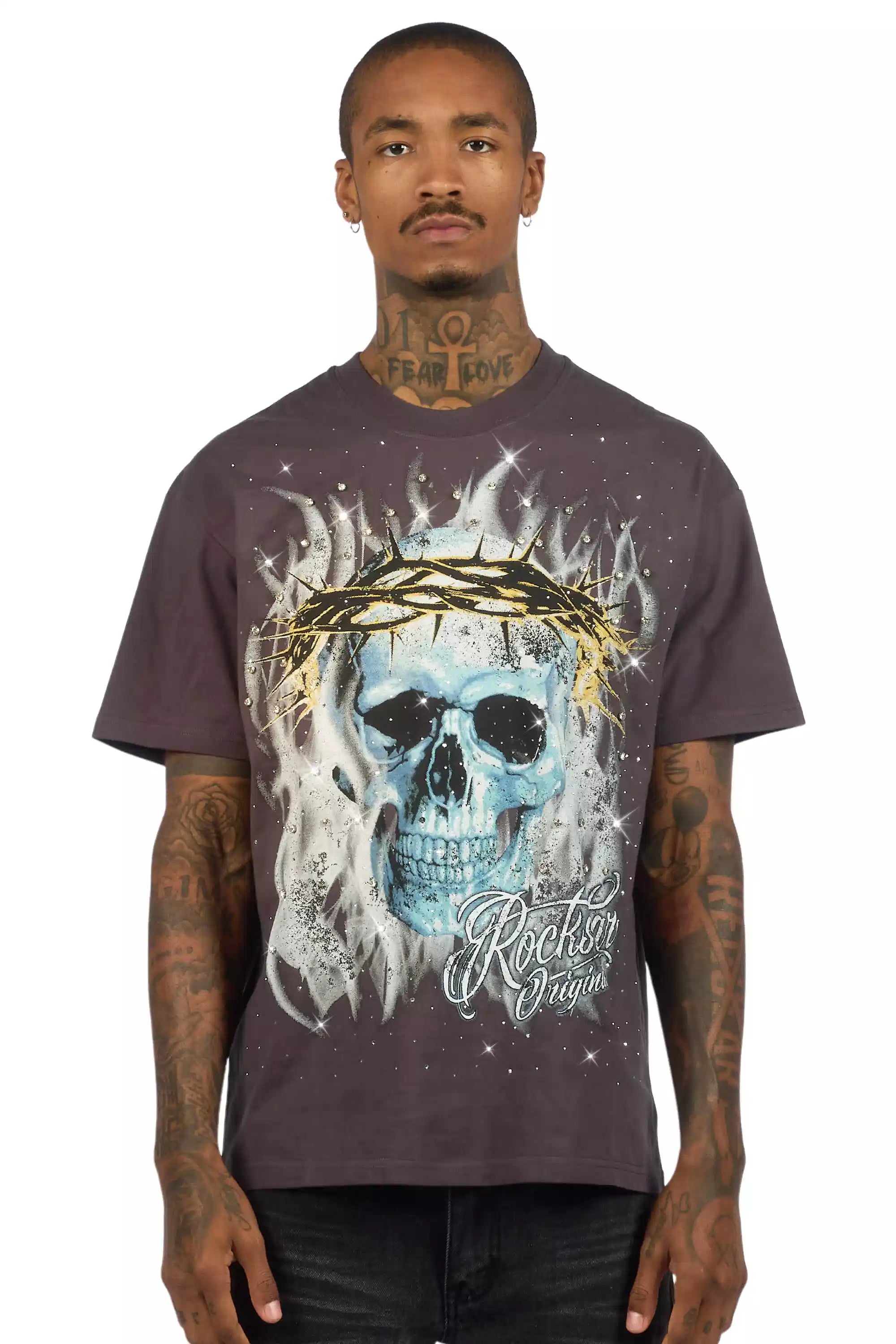 Blaise Grey Graphic Rhinestone T-Shirt