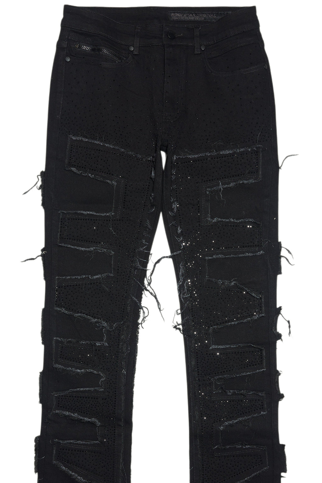Shake Black Rhinestone Stacked Flare Jean