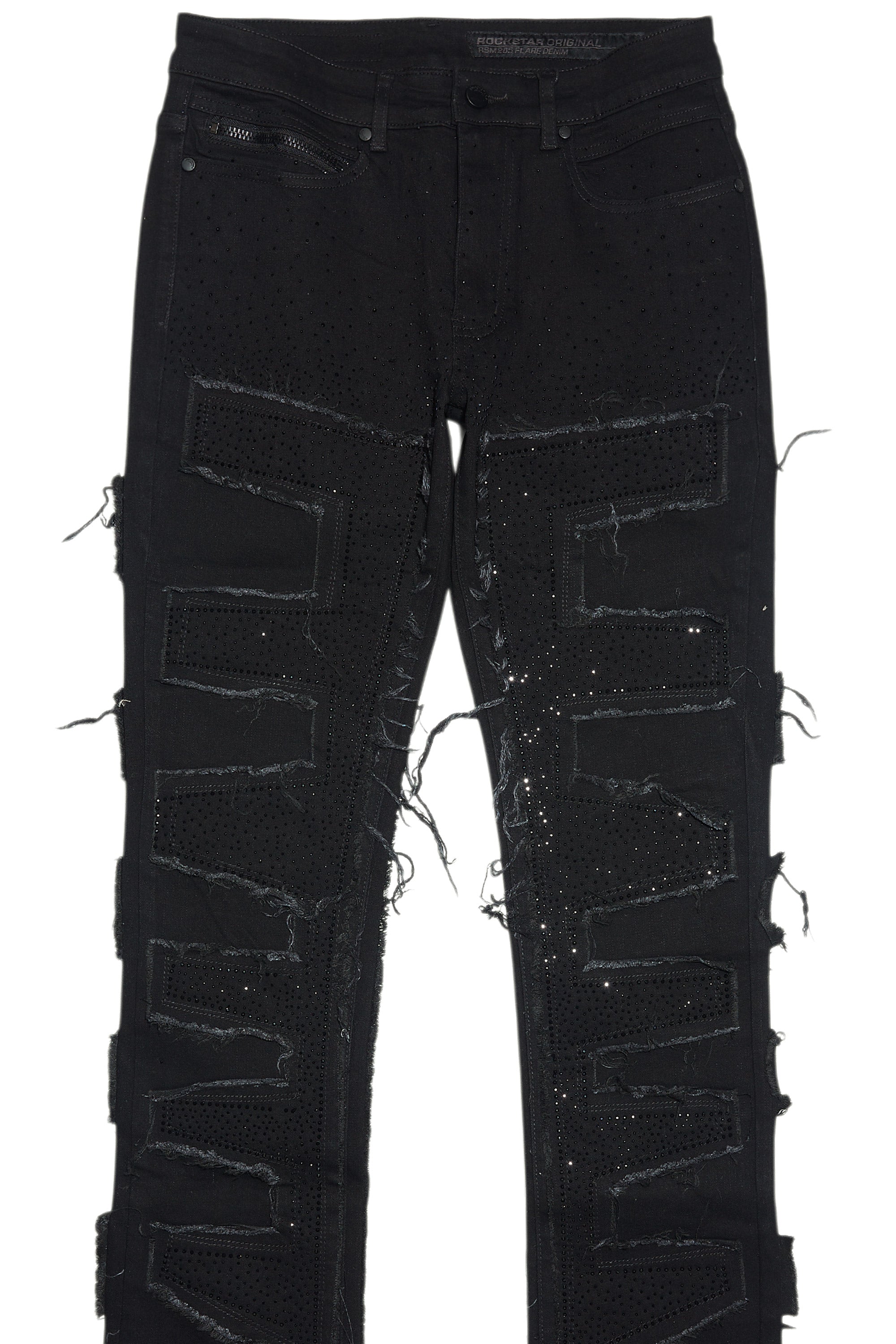 Shake Black Rhinestone Stacked Flare Jean
