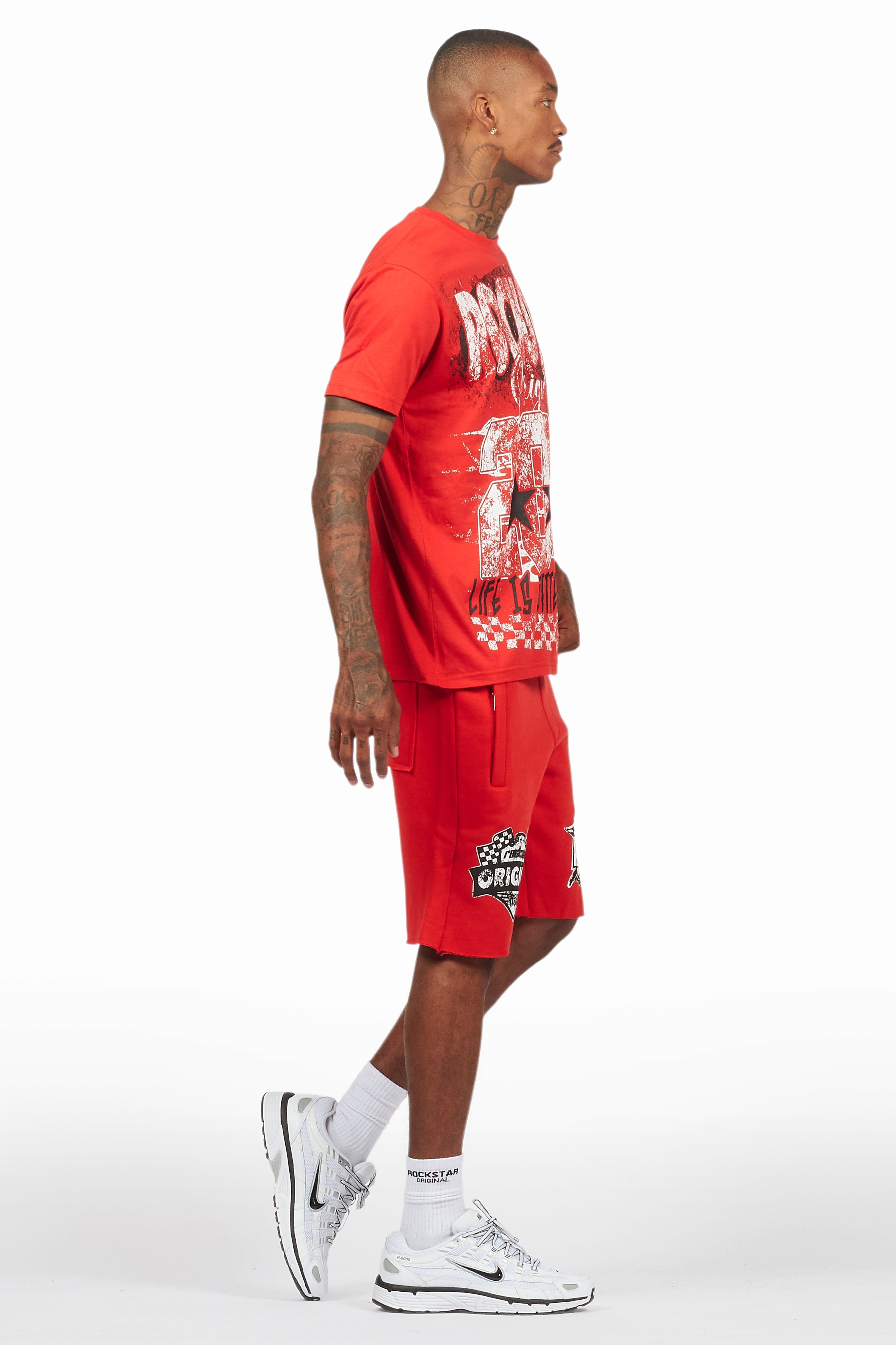Racing Grung Red/Black T-Shirt/Raw Edge Short Set