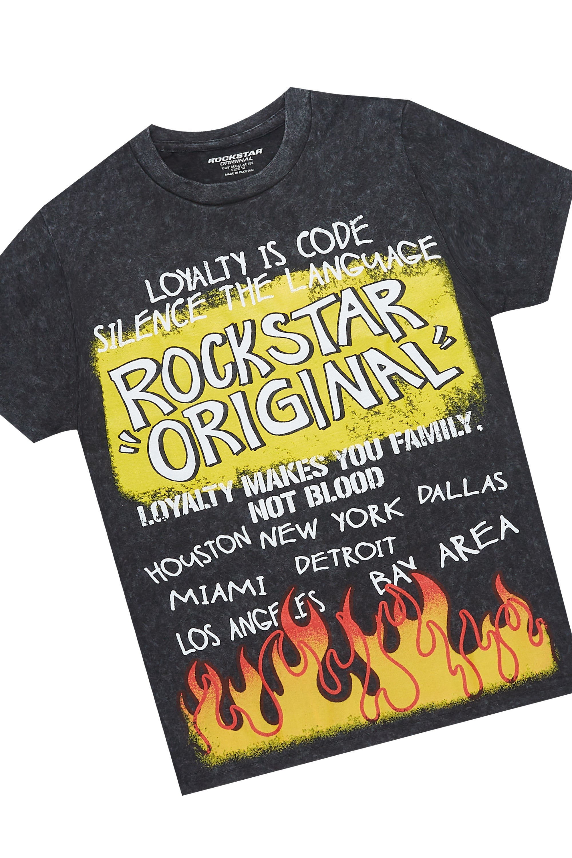 Boys Beno Black/Grey T-Shirt/Stacked Flare Pant Set