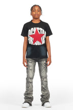 Boys Rugged Black Stacked Flare Jean