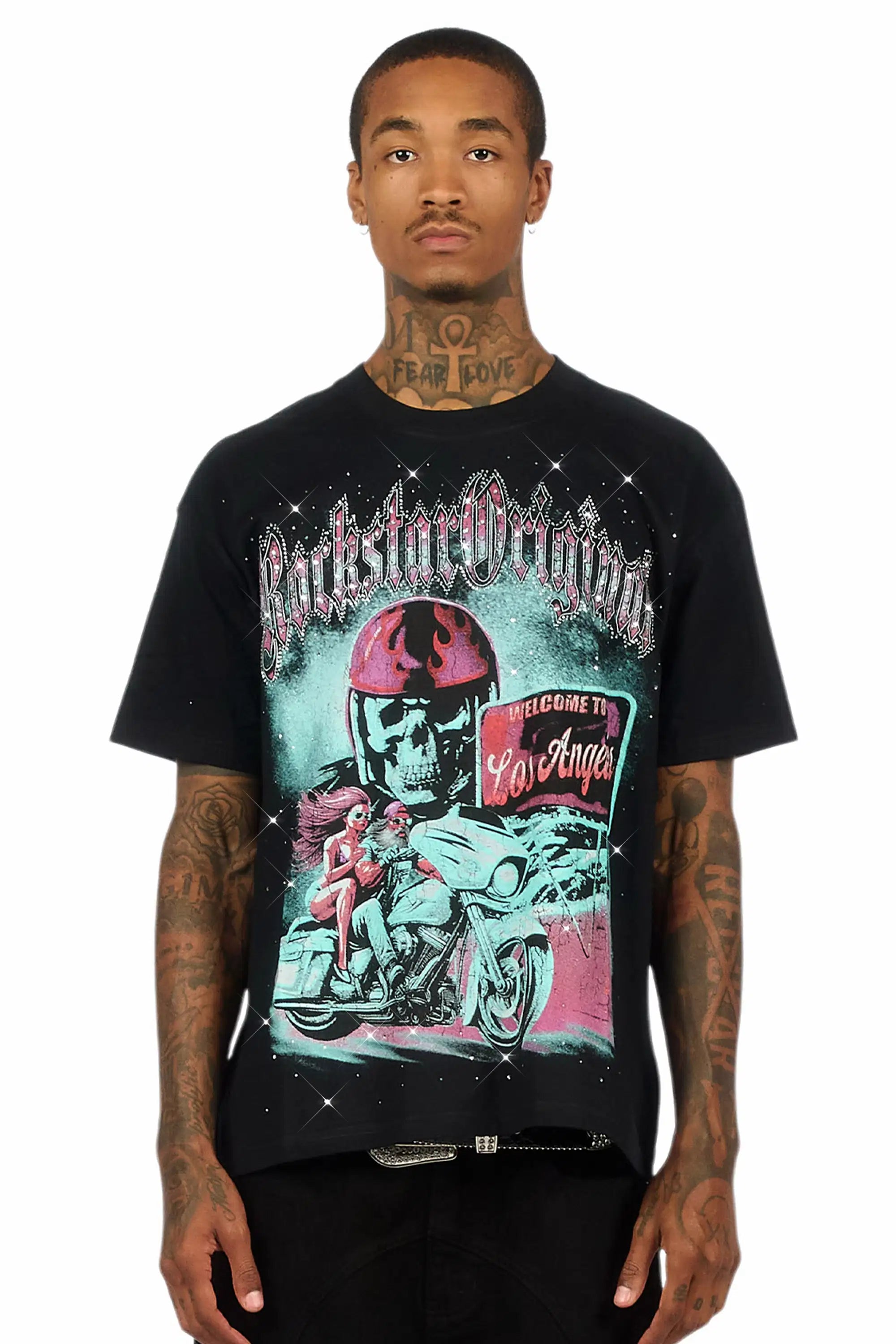 Reece Black Graphic Rhinestone T-Shirt