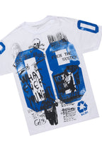 Grill White/Royal Blue Oversized Graphic T-Shirt/Dag Stacked Flare Jean Set