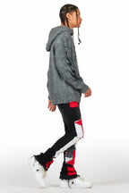 Savage Black/Red Patchwork Stacked Flare Jean