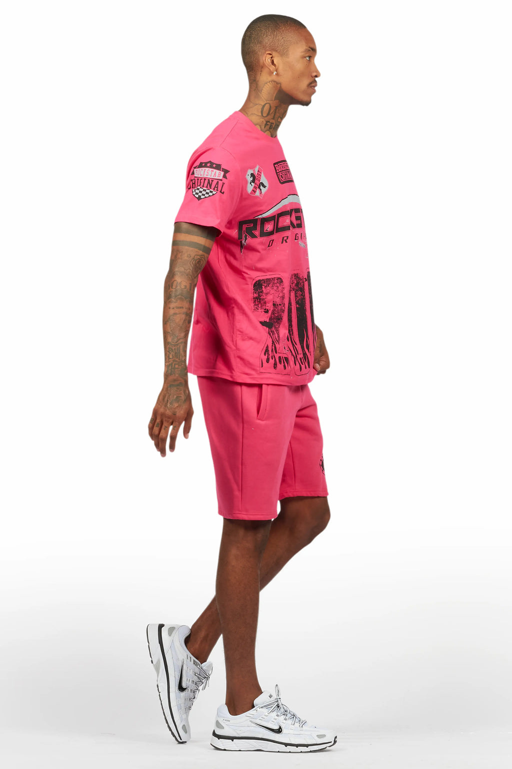 Amos Fuschia/Black Graphic T-Shirt Short Set