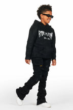 Boys Andros Black Mohair Hoodie/Stacked Flare Jean Set