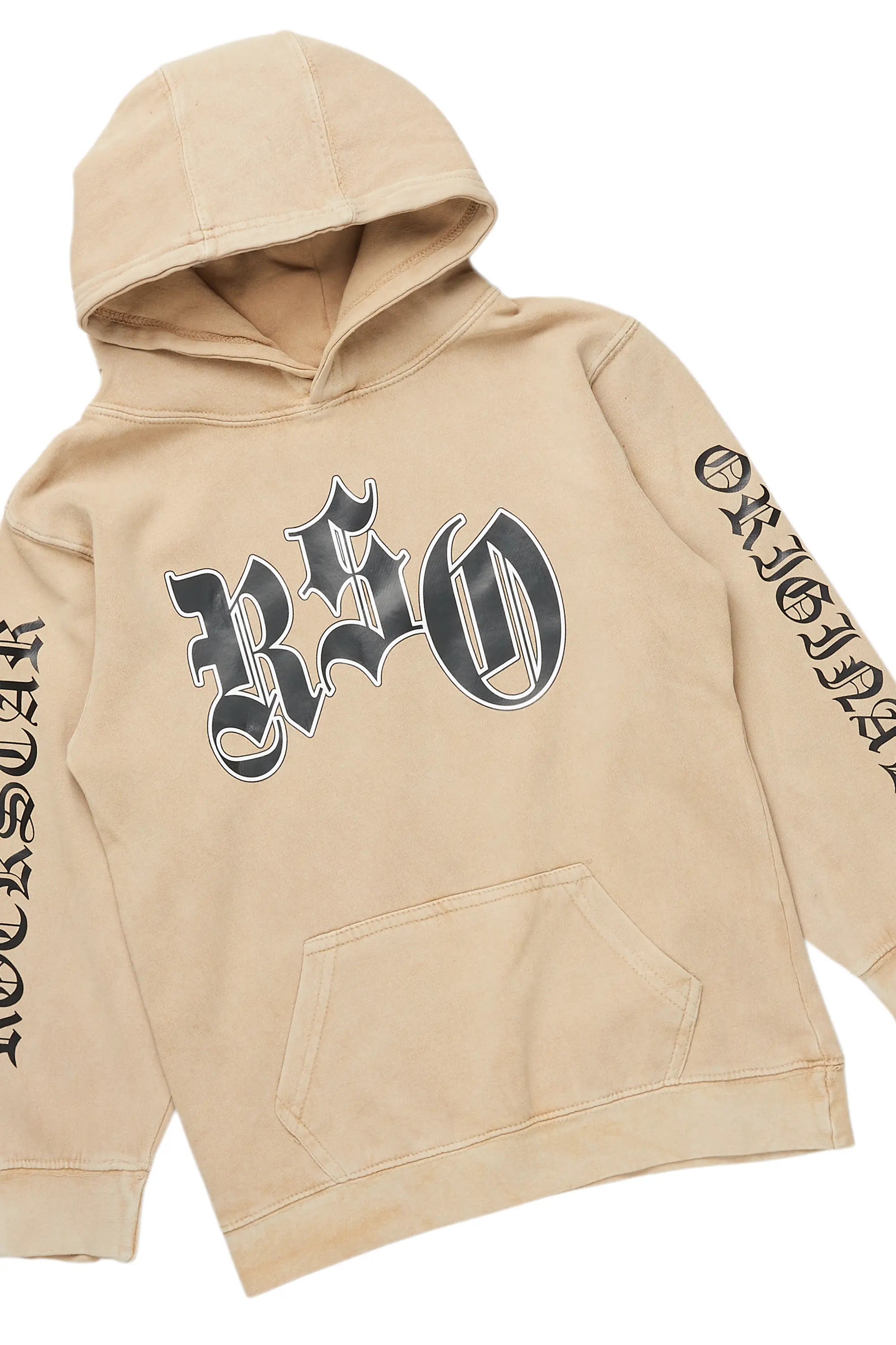 Boys Caston Vintage Beige Hoodie/Stacked PU Jean Set