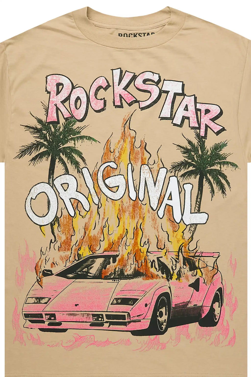 Axrian Beige/Pink Oversized Graphic T-Shirt