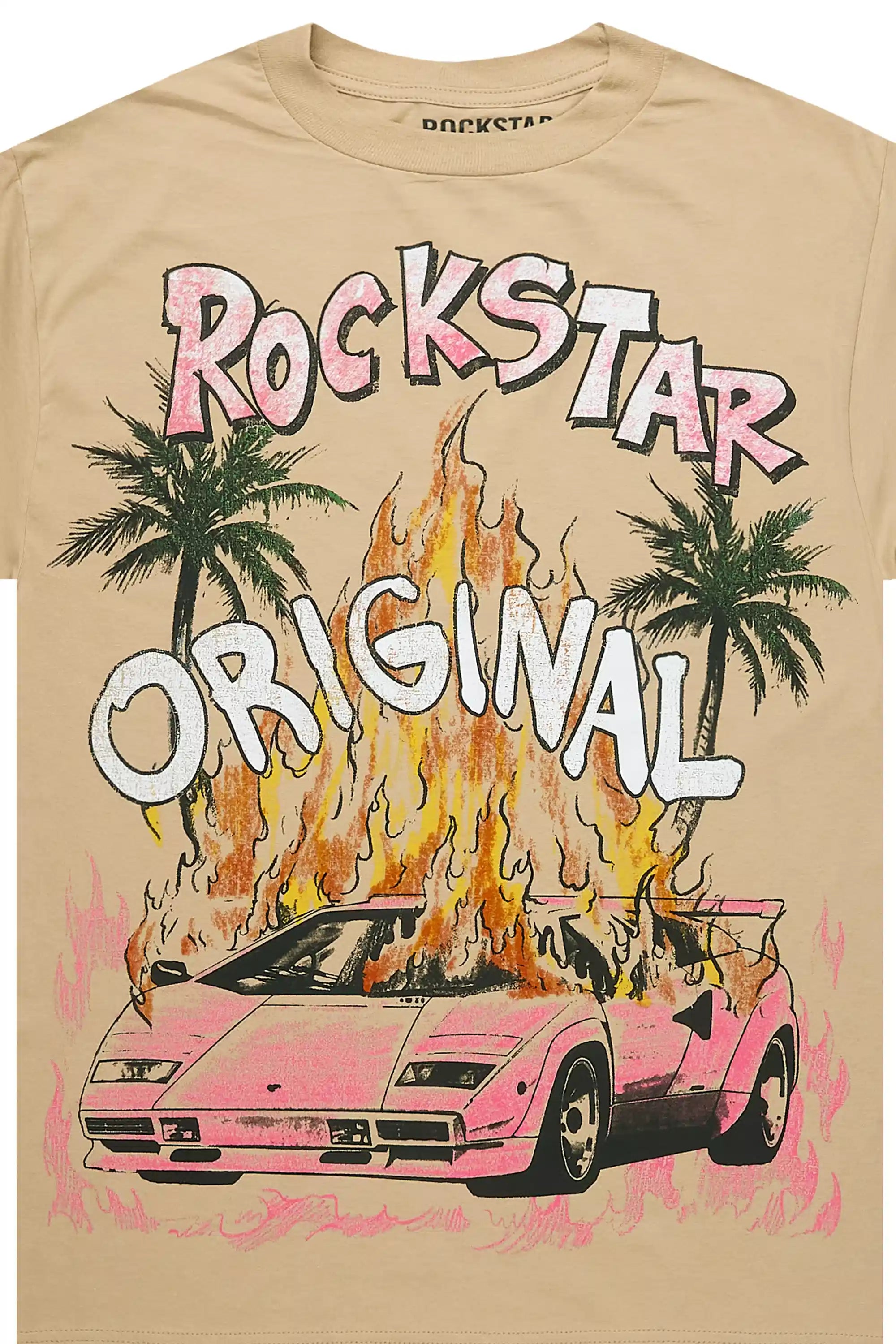 Axrian Beige/Pink Oversized Graphic T-Shirt