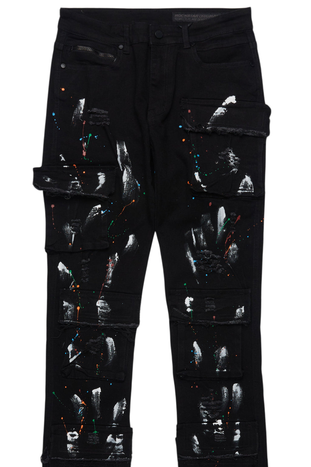 Orien Jet Black Painter Stacked Flare Jean