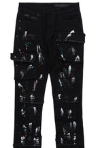 Orien Jet Black Painter Stacked Flare Jean