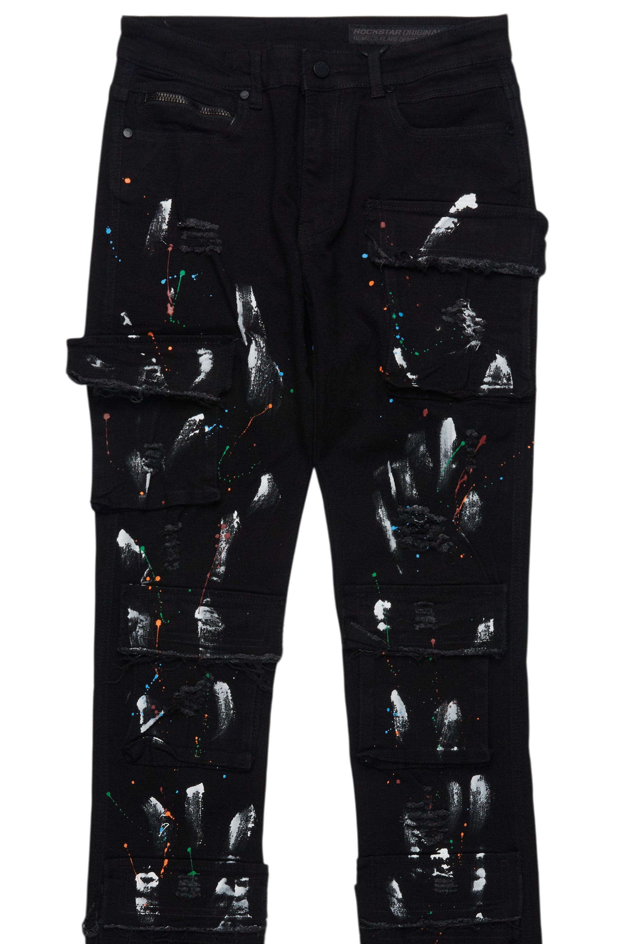 Orien Jet Black Painter Stacked Flare Jean