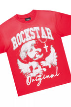 Deiter Red Oversized T-Shirt/Stacked Flare Jean Set