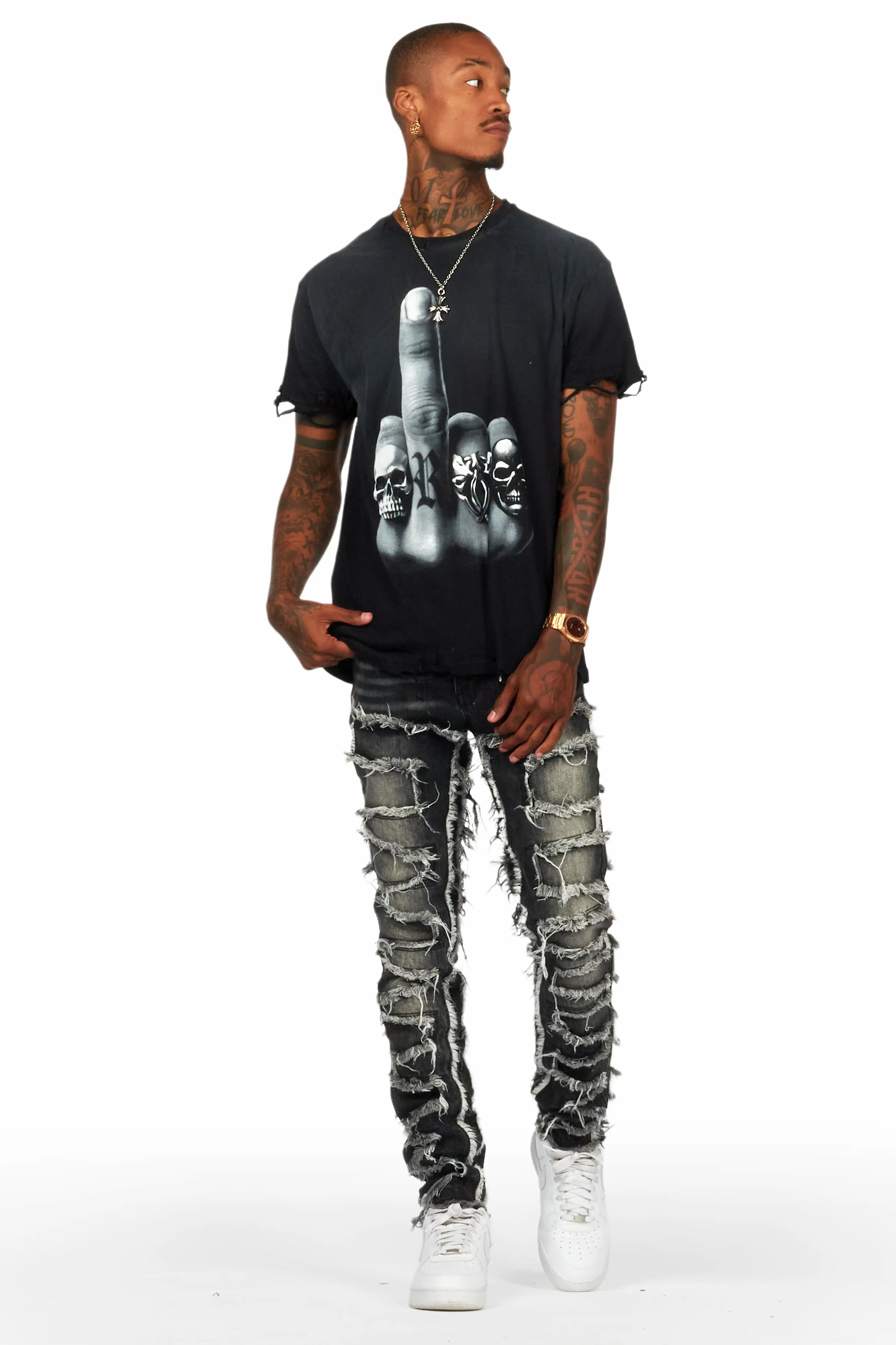 Ummar Black Oversized Graphic T-Shirt