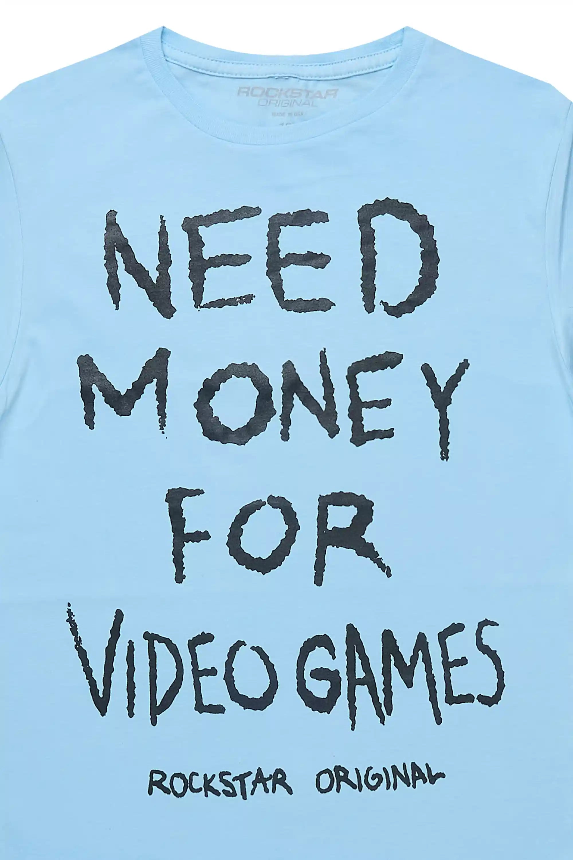 Boys M4 Video Games Sky Blue/Black Graphic T-Shirt