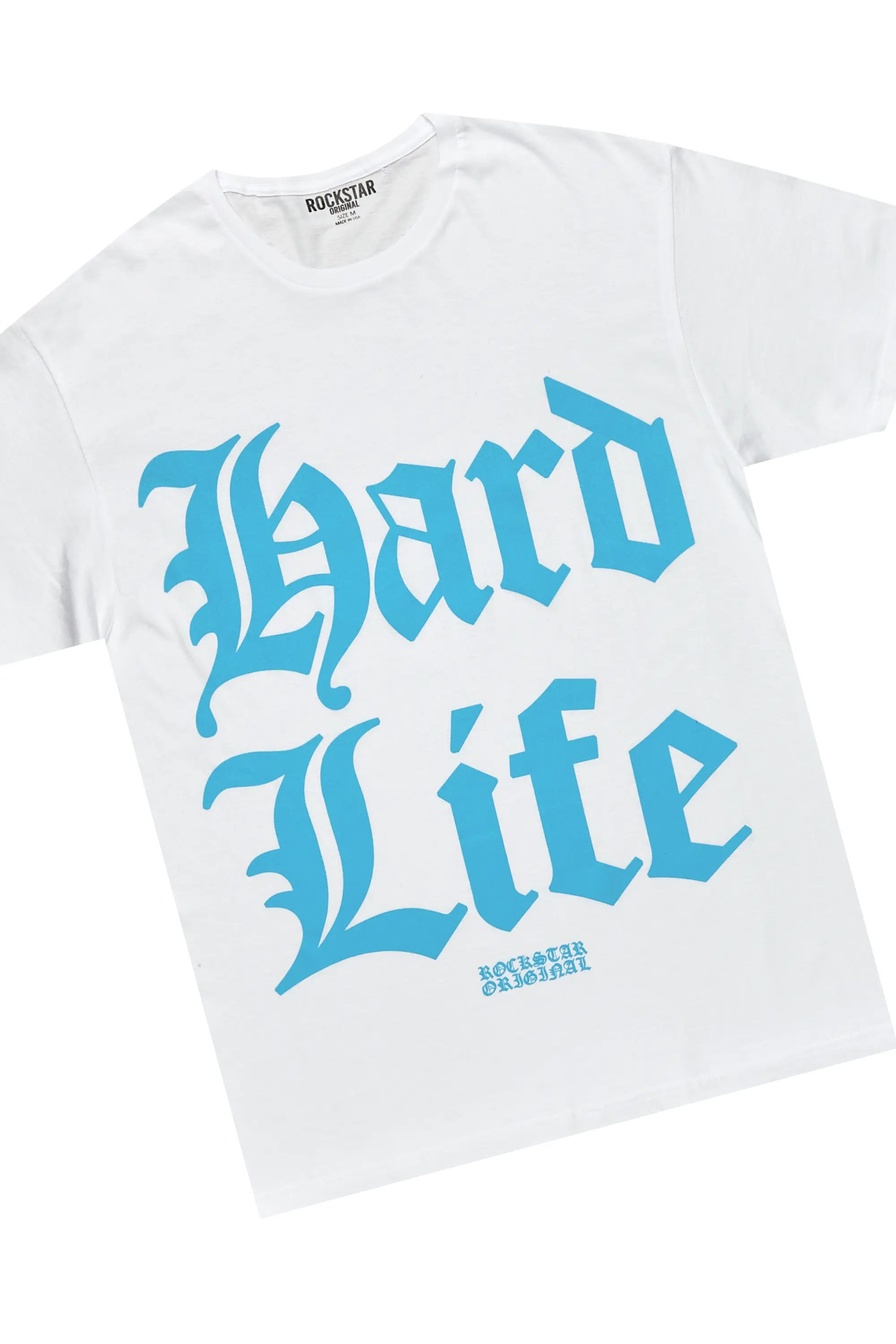 Hard Life White T-Shirt & Arne Blue Stacked Flare Jean Bundle