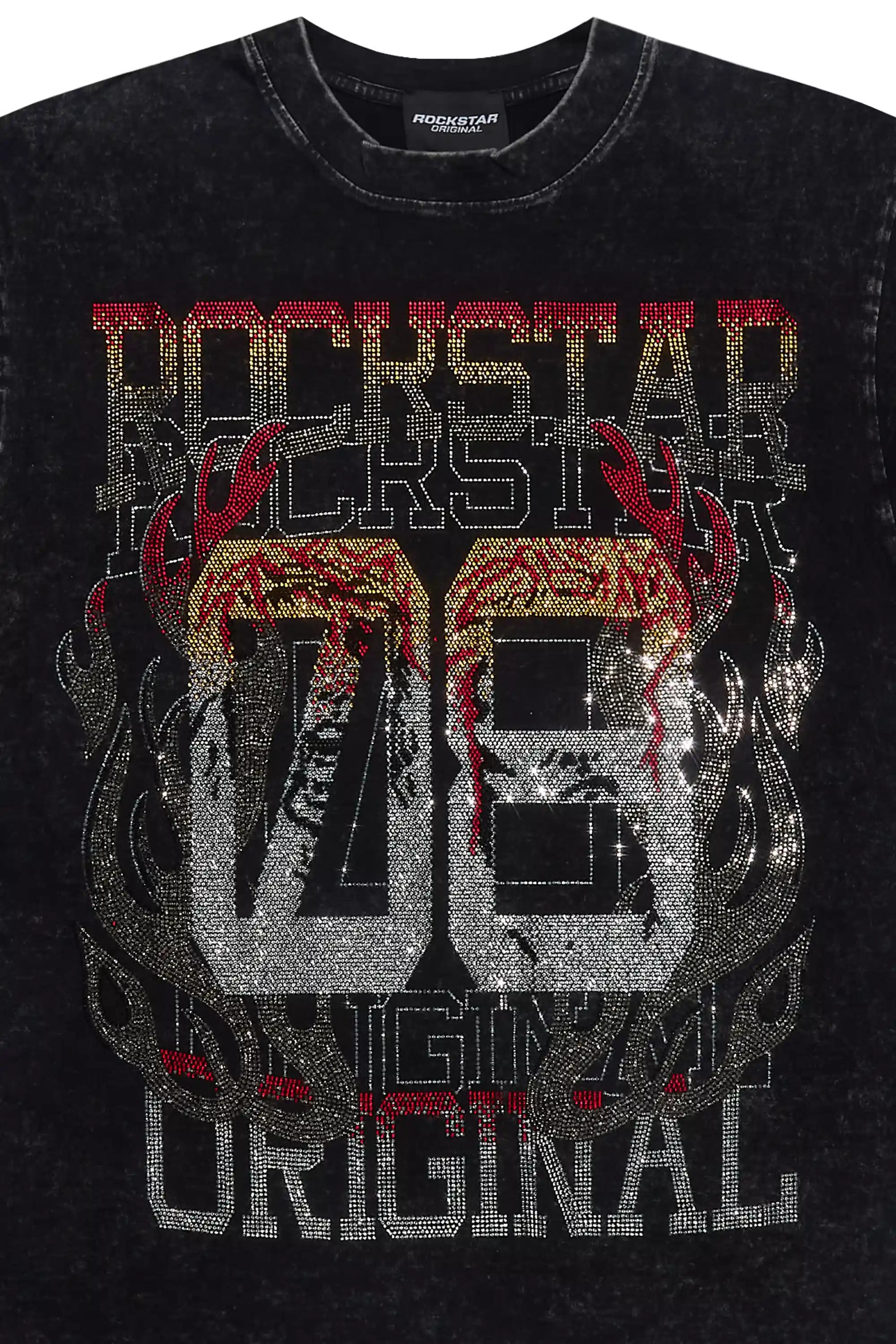 Veyene Black Graphic Rhinestone T-Shirt