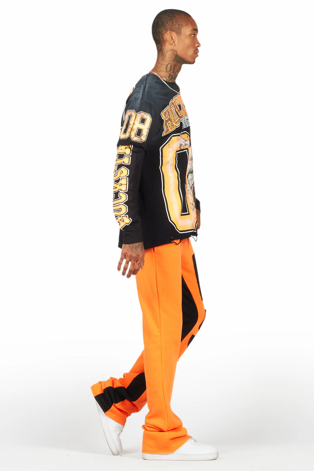 Fields Black/Orange Double Layer T-Shirt/Stacked Baggy Track Set