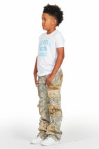 Boys Yves Tree Camo Stacked Flare Cargo Jean