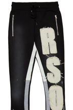 Acotas Black/Beige Patchwork Super Stacked Flare Pants