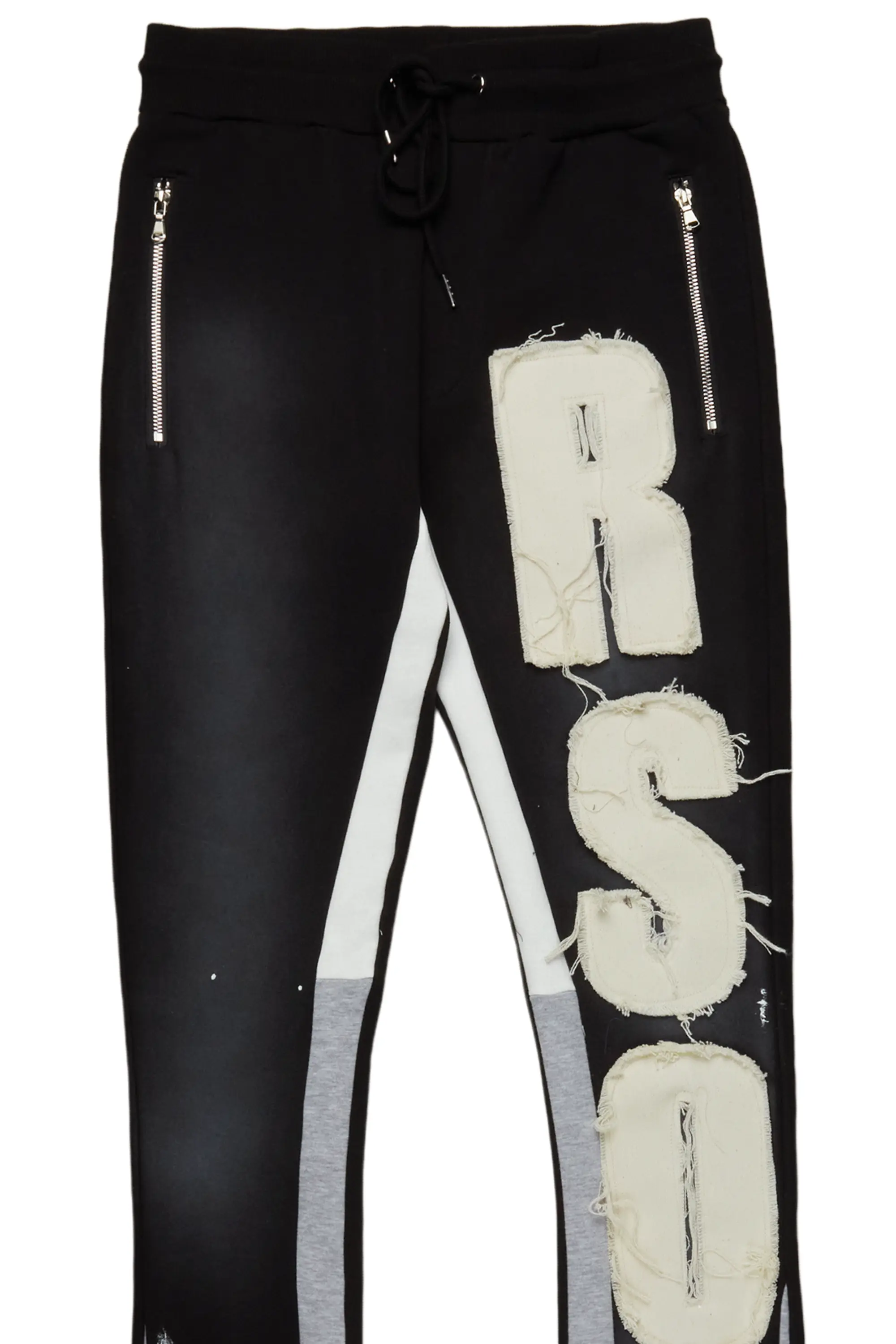 Acotas Black/Beige Patchwork Super Stacked Flare Pants