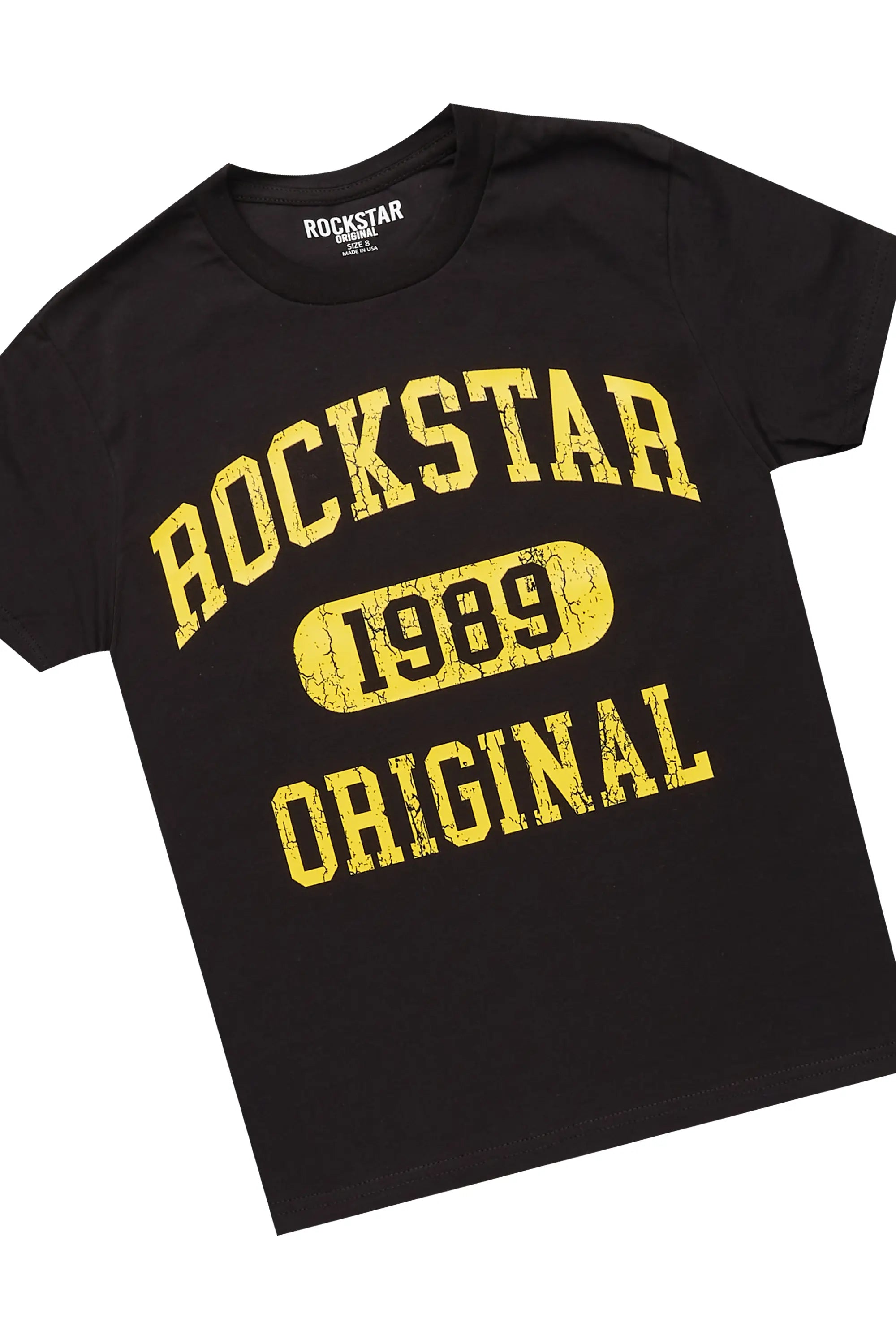 Boys Embers Black/Yellow T-Shirt/Stacked Flare Jean Set