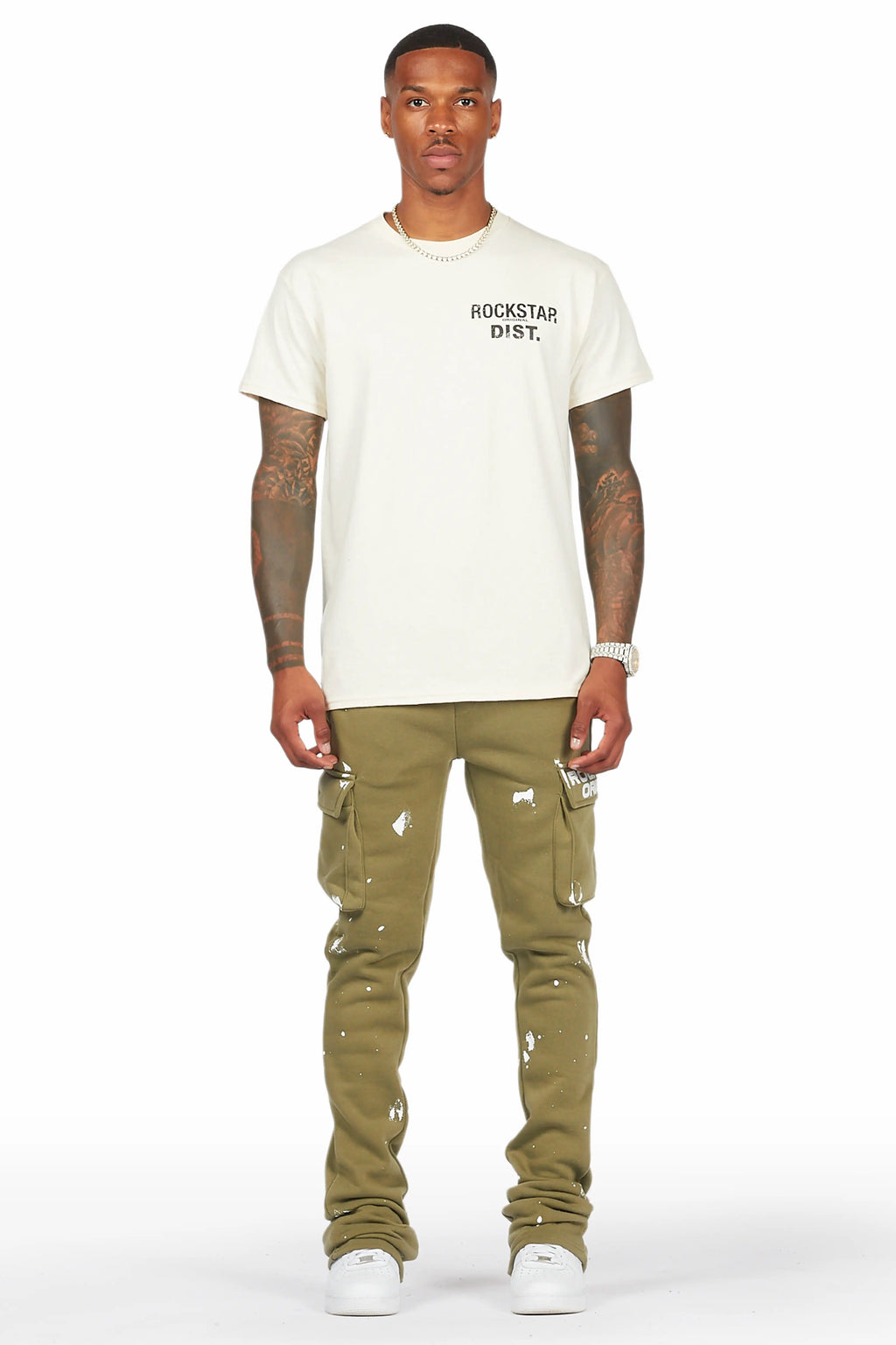 Radko Olive Stacked Flare Cargo Pants