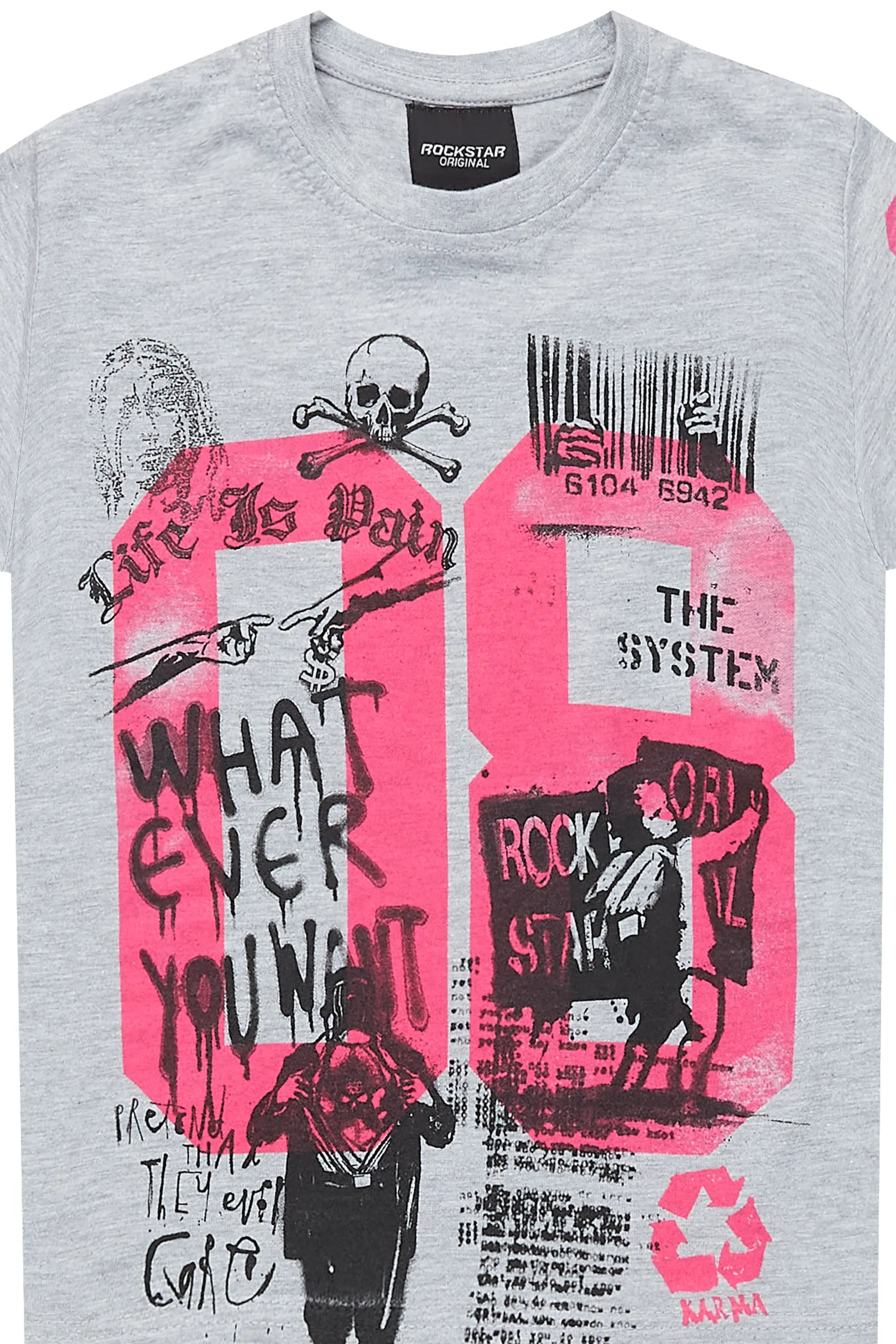 Girls Kammy Grey/Pink Graphic T-Shirt