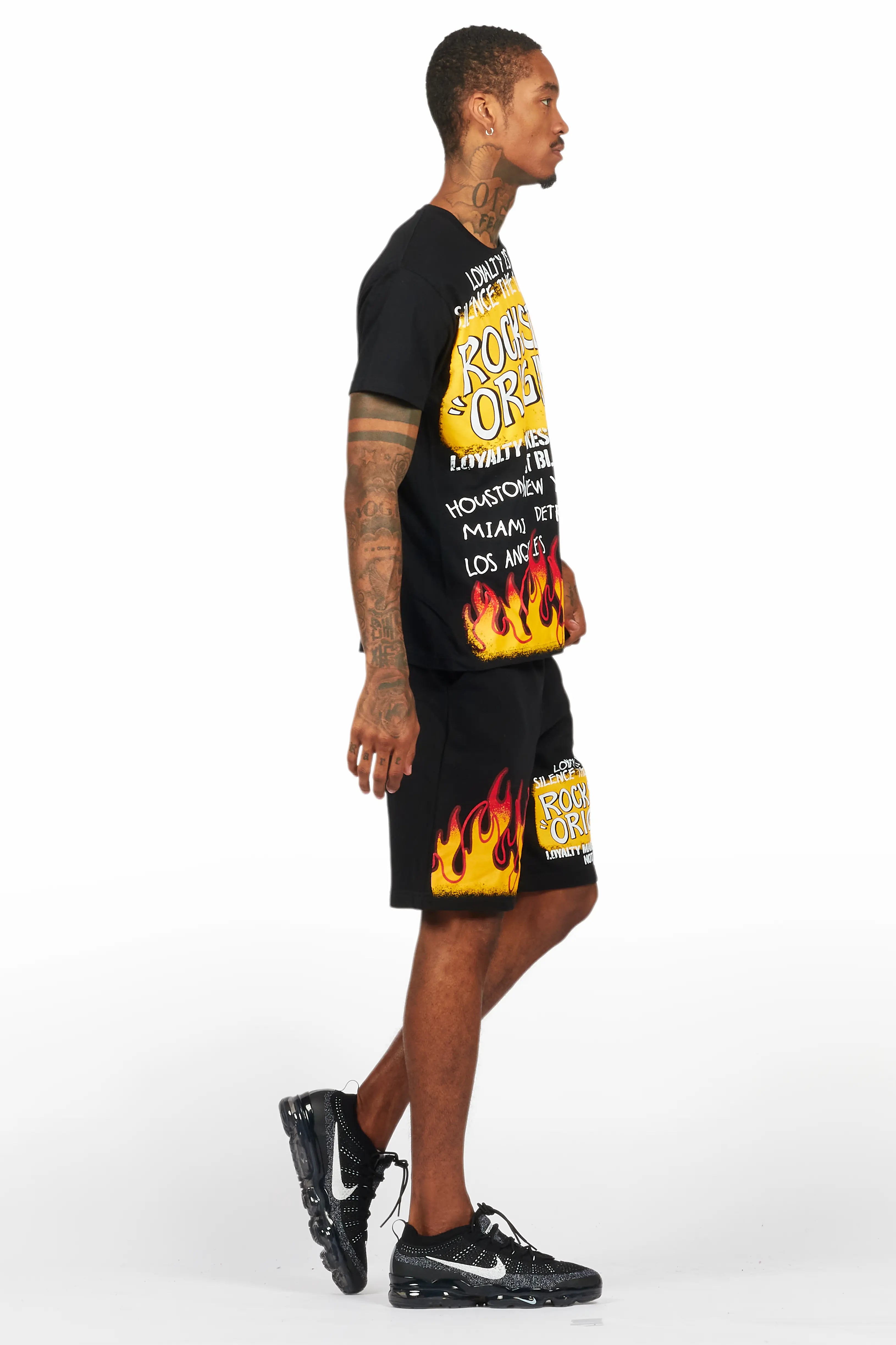 Beno Black Graphic T-Shirt Short Set