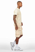 Sana Beige T-Shirt Cargo Shorts Set