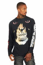 Dunebi Black Long Sleeve Distressed Graphic T-Shirt