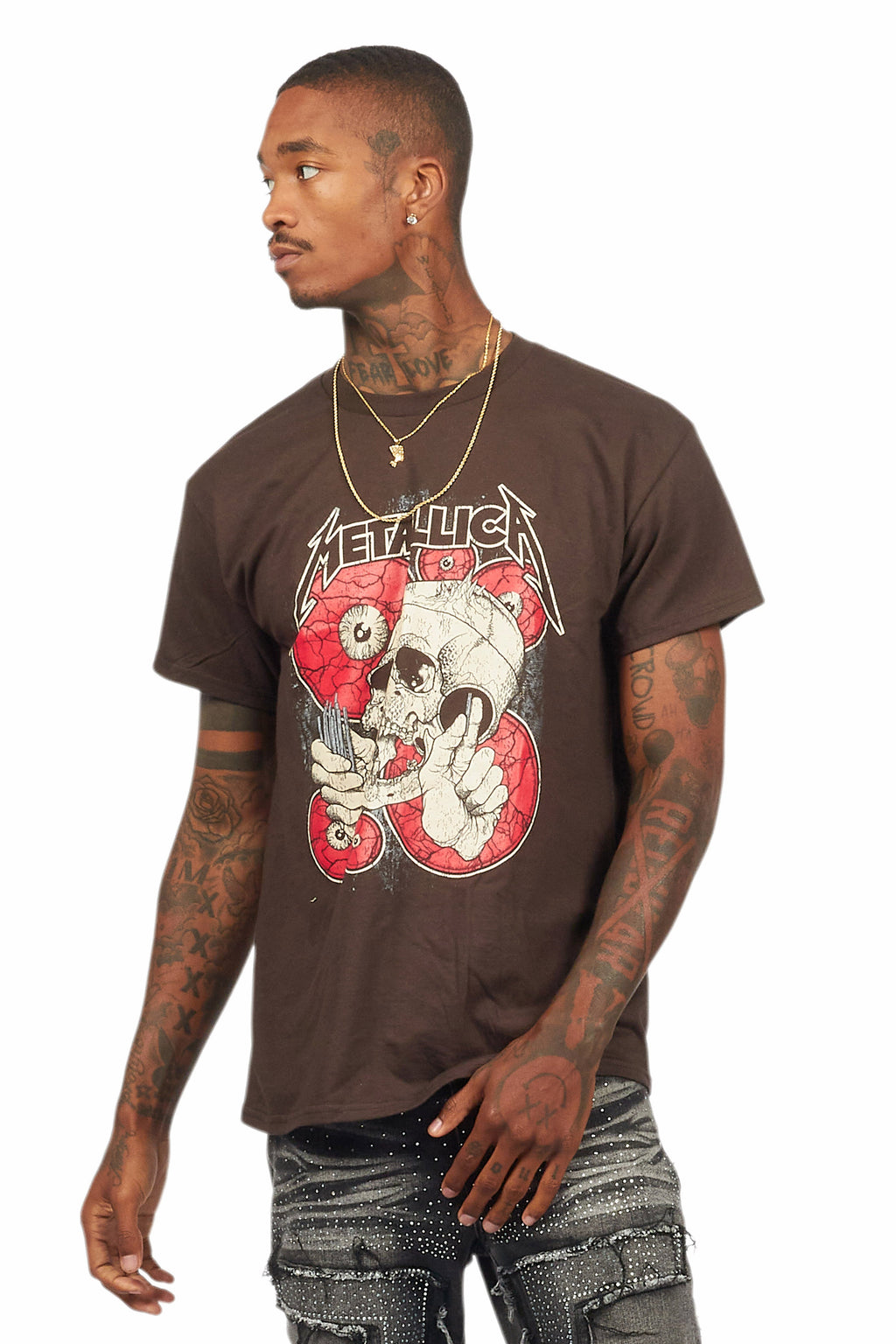 Metallica Skulls Brown/Red Graphic T-Shirt