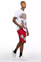 Racing Grung White/Burgundy Graphic T-Shirt Short Set